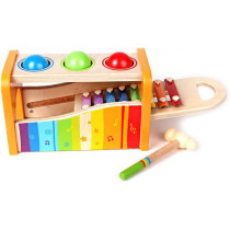Hape Pound & Tap Bench With Slide Out Xylophone Award Winning Durable Wooden Musical Pounding Toy For Toddlers, Multifunctional And Bright Colours, Multi Color, 1, E0305