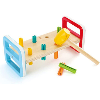 Hape Rainbow Pounder Pounding Bench Wooden Toy With Hammer Blue, Red, Orange, Green, Yellow, Wood, L: 9.1, W: 4, H: 4.2 Inch