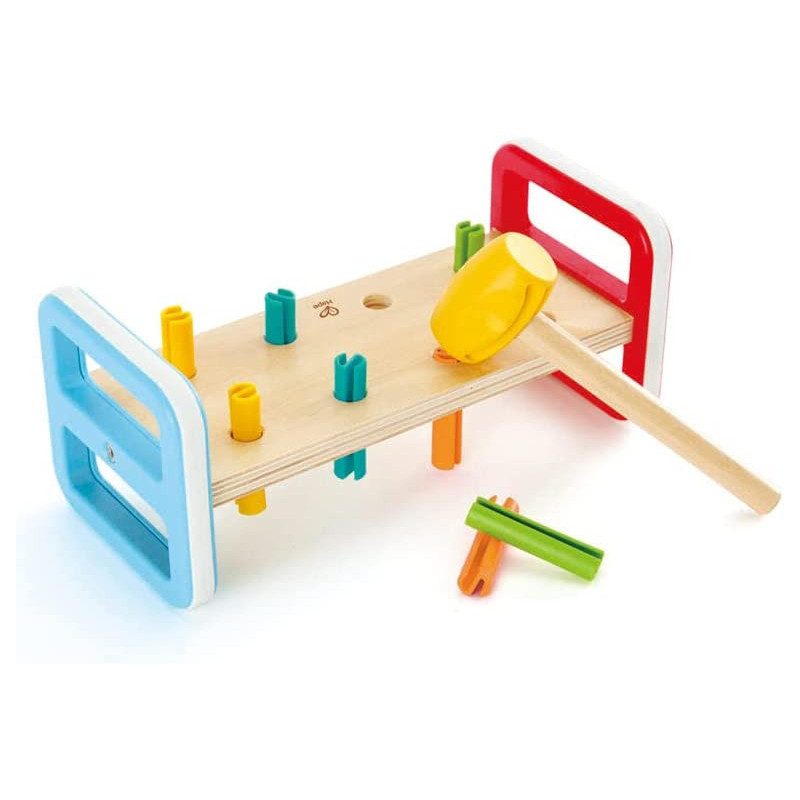 Hape Rainbow Pounder Pounding Bench Wooden Toy With Hammer Blue, Red, Orange, Green, Yellow, Wood, L: 9.1, W: 4, H: 4.2 Inch