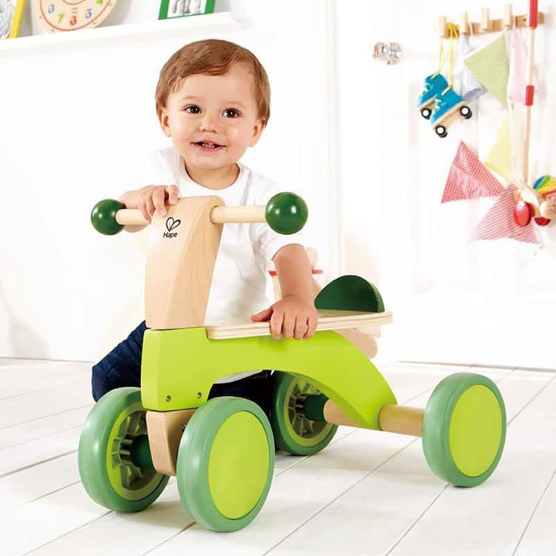 Hape Scoot Around Ride On Wood Bike Award Winning Four Wheeled Wooden Push Balance Bike Toy for Toddlers with Rubberized Wheels, Bright Green