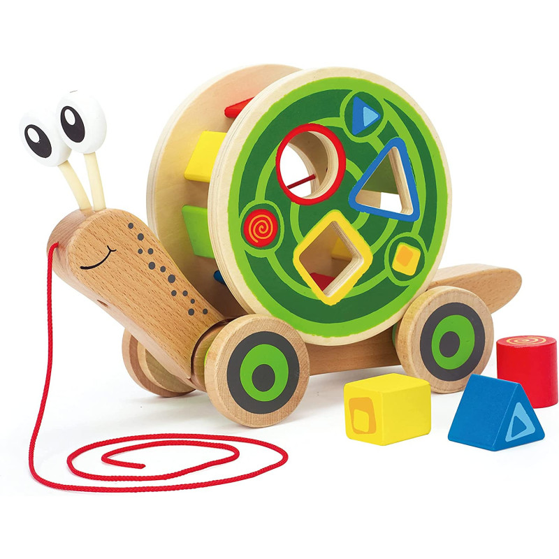 Hape Walk A Long Snail Pull Toy |Award Winning Toddler Wooden Push And Pull Toy With Removable Color Coded Shape Sorter Shell, Fun Educational Toy For Kids