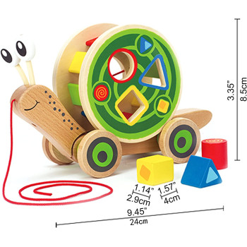 Hape Walk A Long Snail Pull Toy |Award Winning Toddler Wooden Push And Pull Toy With Removable Color Coded Shape Sorter Shell, Fun Educational Toy For Kids