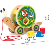 Hape Walk A Long Snail Pull Toy |Award Winning Toddler Wooden Push And Pull Toy With Removable Color Coded Shape Sorter Shell, Fun Educational Toy For Kids