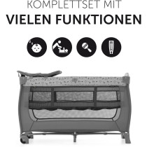 Hauck Travel Cot Set Sleep N Play Center For Babys And Toddlers From Birth Up To 15 Kg, 120 X 60 cm, Changing Table, 2Nd Level, Wheels, Side Hatch, Foldable, Nordic Grey