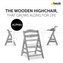 Hauck Wooden Highchair Alpha + / Adjustable For Children From 6 Months Up To 90 Kg / 5-Point Harness Included / Usable From Birth In Combination With Newborn Set (Not Included) / Grey (Pack Of 1)