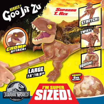 Heroes of Goo Jit Zu Jurassic World, Large SupaGoo T. Rex 7.5" Stretchy, Squishy Dinosaur Figure with Chomp Attack
