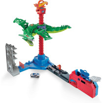 Hot Wheels City Air Attack Robo Dragon Play Set Motorized with Different Sounds and 1 Hot Wheels Car GJL13, Multicolour