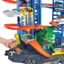 Hot Wheels City Robo T-Rex Ultimate Garage Multi-Level Multi-Play Mode Park 100 Plus 1:64 Scale Cars Gjl14