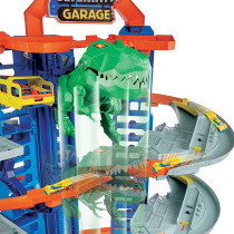 Hot Wheels City Robo T-Rex Ultimate Garage Multi-Level Multi-Play Mode Park 100 Plus 1:64 Scale Cars Gjl14