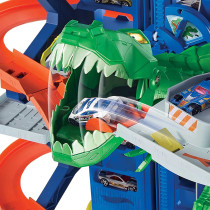 Hot Wheels City Robo T-Rex Ultimate Garage Multi-Level Multi-Play Mode Park 100 Plus 1:64 Scale Cars Gjl14