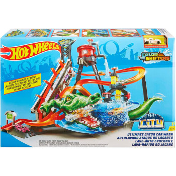 Hot Wheels Color Shifters Ultimate Gator Car Wash Playset, Car Wash and Giant Gator FTB67