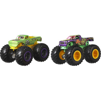 Hot Wheels Monster Trucks 1:64 Scale Die-Cast Demolition Doubles 2-Pack Assortment For Kids Age 3 - 8 Years Old, Collectible Toy Truck With Big Wheels For Crashing And Smashing Styles May Vary