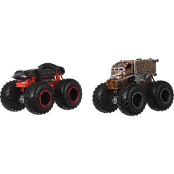 Hot Wheels Monster Trucks 1:64 Scale Die-Cast Demolition Doubles 2-Pack Assortment For Kids Age 3 - 8 Years Old, Collectible Toy Truck With Big Wheels For Crashing And Smashing Styles May Vary