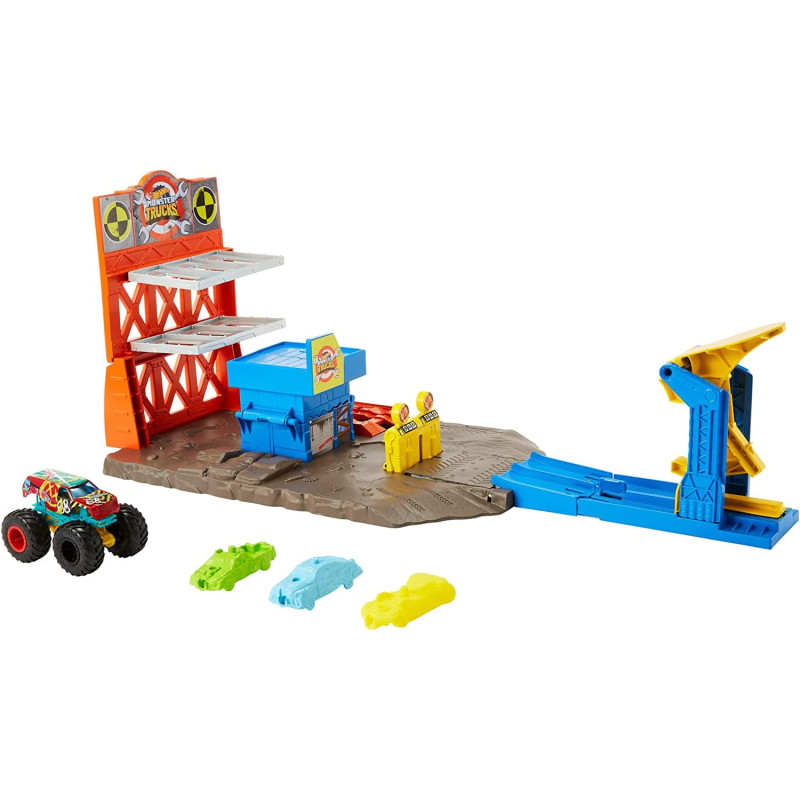 Hot Wheels Monster Trucks Blast Station Playset with HW Demo Derby & Crushable Cars