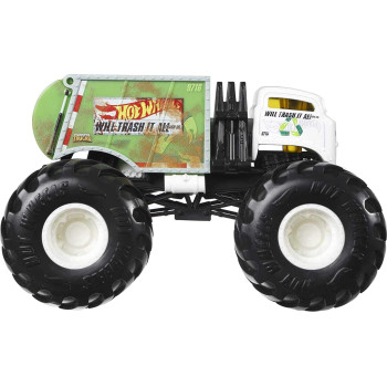 Hot Wheels Monster Trucks Will Trash It All 1:24 Scale Vehicles, Collectible Die-Cast Metal Toy Trucks with Giant Wheels & Stylized Chassis, Gift for Kids Ages 3 Years Old & Up