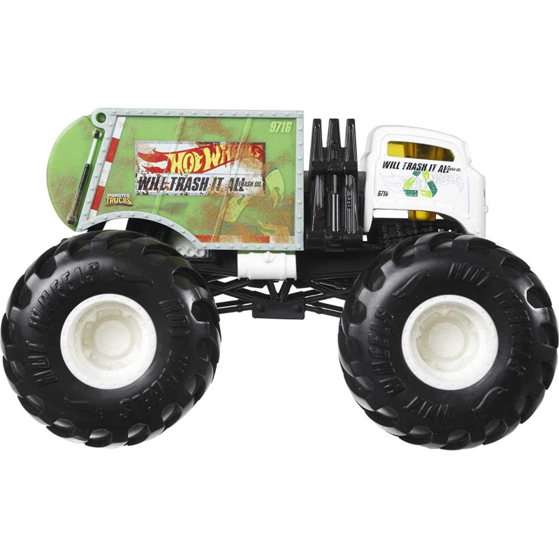 Hot Wheels Monster Trucks Will Trash It All 1:24 Scale Vehicles, Collectible Die-Cast Metal Toy Trucks with Giant Wheels & Stylized Chassis, Gift for Kids Ages 3 Years Old & Up