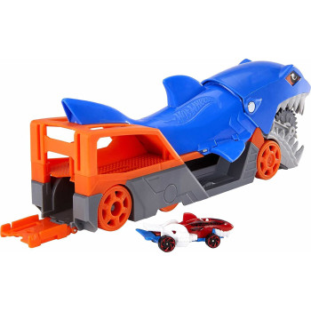 Hot Wheels Shark Chomp Transporter Playset With One 1:64 Scale Car For Kids 4 To 8 Years Old Gvg36