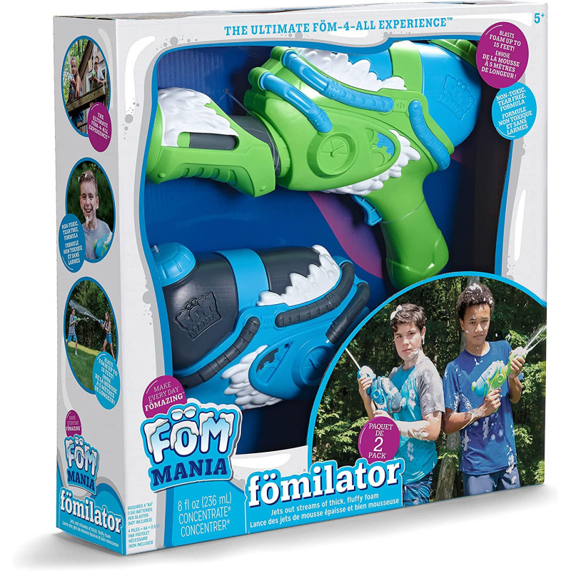 Little Kids Fom Mania Fomilator FOAM BLASTER 2PK Non Toxic Kid Powered Foam Line 2 FOM Blasters and 8oz of Foam Concentrate refills to give you 200 total blasts toy for parties, birthdays, outdoor fun
