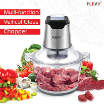 Flexy Electric Food Chopper Meat Chopper With Speed Control Safety Function 1.2L Glass Bowl 2 Stainless Steel Blades