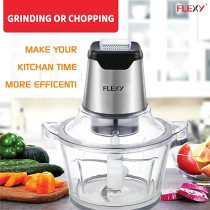 Flexy Electric Food Chopper Meat Chopper With Speed Control Safety Function 1.2L Glass Bowl 2 Stainless Steel Blades