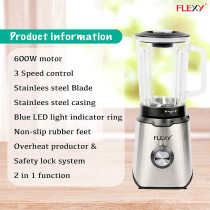 Flexy 600W 2 in 1 Grinder Blender Combo With Stainless Steel Jars For Hard Grinding And Blending