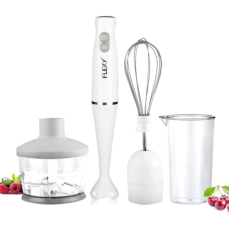 Flexy 200W Hand Blender With 500ml Chopper 500ml Beaker Whisk Stainless Steel Wand