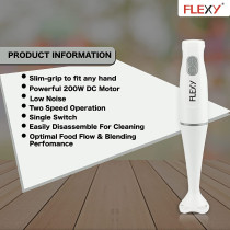 Flexy 200W Hand Blender With 500ml Chopper 500ml Beaker Whisk Stainless Steel Wand