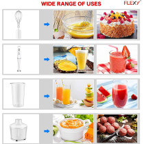 Flexy 200W Hand Blender With 500ml Chopper 500ml Beaker Whisk Stainless Steel Wand