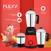 Flexy 750W Mixer Grinder 3 In 1 Perfect for Dry Wet Fine Grinding And 2 Stainless Steel Jars Indian Blender