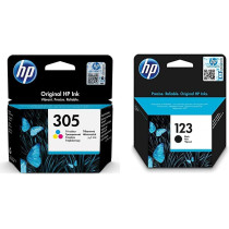 HP 305 Tri-color Original Ink Cartridge [3YM60AE] Works with HP DeskJet Printers & 123 Black Original Ink Cartridge [F6V17AE] Works with HP DeskJet 2130, 2620, 2630, 2632, 3639 Printers