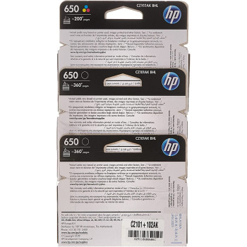 Hp 650 2 Black + 1 Color Original Ink Cartridge Cz101+102Ak