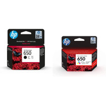 HP 650 Original Ink Advantage Cartridge, Black, CZ101AE & 650 Tri-color (Cyan, Megenta, Yellow) Original Ink Cartridge [CZ102AK] Works with HP DeskJet Ink Advantage