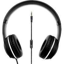 INTEX ROAR 101 3.5mm Wired Noise Cancelling Nylon Braided Foldable Headphone Headset with Mic for Mobile, Laptop (Black)