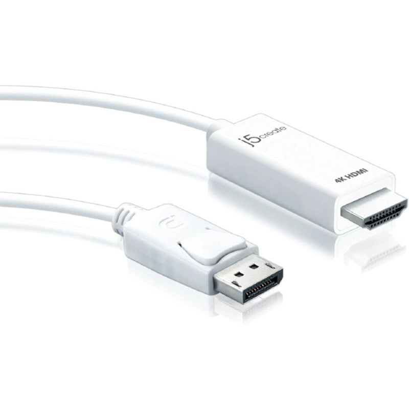 j5create DisplayPort to 4K HDMI Cable- Supports up to 4K, 2K & 3D Cable Length 6ft Compatible with Mac, TV, and PC (JDC158)