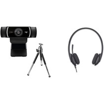Logitech C922 Pro Stream Webcam, HD 1080p/30fps or HD 720p/60fps Hyperfast Streaming, Stereo Audio, Black & H340 Wired Headset, Stereo Headphones - Black