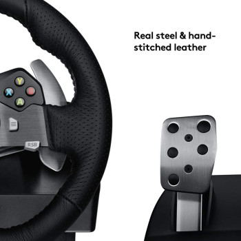 Logitech G920 Driving Force Racing Wheel and Floor Pedals, Real Force Feedback, Stainless Steel Paddle Shifters, Leather Steering Wheel Cover for Xbox Series X/S, Xbox One, PC, Mac - Black