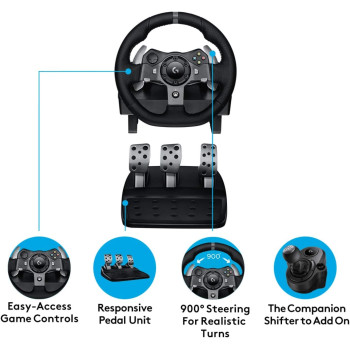 Logitech G920 Driving Force Racing Wheel and Floor Pedals, Real Force Feedback, Stainless Steel Paddle Shifters, Leather Steering Wheel Cover for Xbox Series X/S, Xbox One, PC, Mac - Black