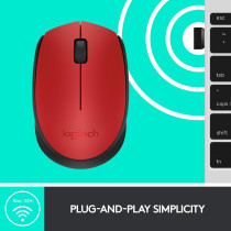 Logitech M171 Wireless Mouse, 2.4 GHz with USB Mini Receiver, Optical Tracking, 12-Months Battery Life, Ambidextrous PC/Mac/Laptop - Red