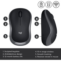 Logitech M185 Wireless Optical Mouse Nano Receiver (910-003888) Gray