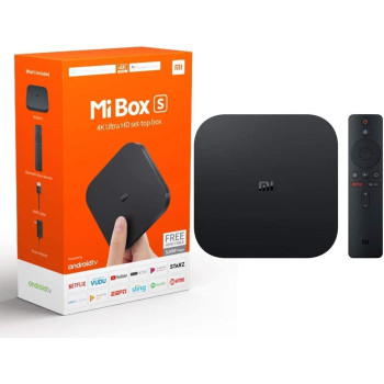 Mi Box S, Smart Tv Box, Intelligent 4K Ultra Hd Media Player, Work With Projector, Tvs & Mobile Phones, Powered By Android 8.1, - International Version- Black
