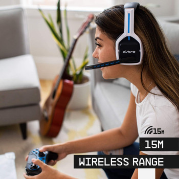 ASTRO Gaming A20 Wireless Headset Gen 2, Flip-To-Mute Microphone, +15 Hour Battery Life, 15 m Range, White/Blue