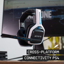 ASTRO Gaming A20 Wireless Headset Gen 2, Flip-To-Mute Microphone, +15 Hour Battery Life, 15 m Range, White/Blue