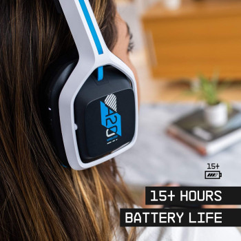 ASTRO Gaming A20 Wireless Headset Gen 2, Flip-To-Mute Microphone, +15 Hour Battery Life, 15 m Range, White/Blue