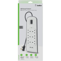 Belkin Belkin 6 Way/6 Plug Surge Protection Strip With 2 Meters Cord Length - Heavy Duty Electrical Extension Socket With 2 X 2.4 A Shared Usb Ports