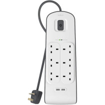 Belkin Belkin 6 Way/6 Plug Surge Protection Strip With 2 Meters Cord Length - Heavy Duty Electrical Extension Socket With 2 X 2.4 A Shared Usb Ports
