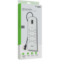 Belkin Belkin 6 Way/6 Plug Surge Protection Strip With 2 Meters Cord Length - Heavy Duty Electrical Extension Socket With 2 X 2.4 A Shared Usb Ports