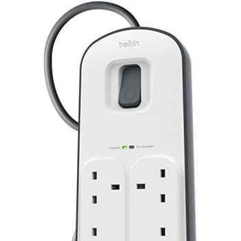 Belkin Belkin Bsv604Af2M6-Way Surge Protection Strip With 2 Meters Cord Length - Heavy Duty Electrical Extension Socket With 2 X 2.4 A Shared Usb Ports, Durable 14Awg Capacity With On/Off Switch - White