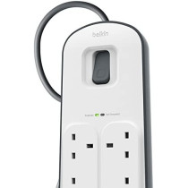 Belkin Belkin Bsv604Af2M6-Way Surge Protection Strip With 2 Meters Cord Length - Heavy Duty Electrical Extension Socket With 2 X 2.4 A Shared Usb Ports, Durable 14Awg Capacity With On/Off Switch - White