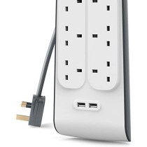 Belkin Belkin Bsv604Af2M6-Way Surge Protection Strip With 2 Meters Cord Length - Heavy Duty Electrical Extension Socket With 2 X 2.4 A Shared Usb Ports, Durable 14Awg Capacity With On/Off Switch - White