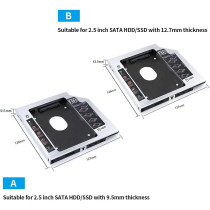 Yabuy 9.5mm CD-ROM Drive Hard Disk Caddy 2.5 inch HDD/SSD Bracket with SATA3 Interface Aluminum Magnesium Alloy Shell for Laptop